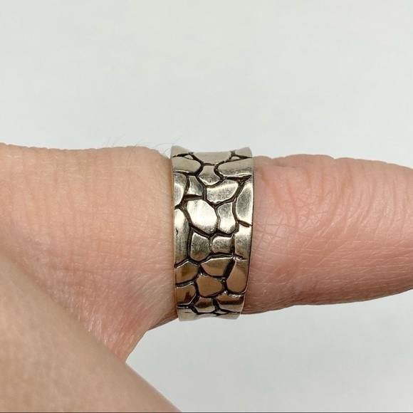Sterling 925 Stamped Silver Cobblestone Cracked Pebble Boho Cuff Ring Size 5.5-6 - Picture 12 of 13